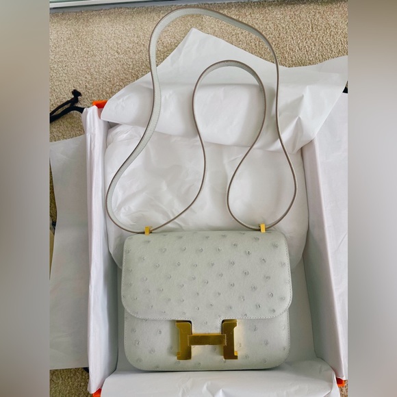 NEW HERMES Constance Mini 18 Ostrich Gris Perle
